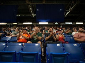 Fans return to the stands at SaskTel Centre for a Saskatoon Rattlers game after COVID-19 health restrictions were eliminated. Photo taken in Saskatoon on July 12, 2021.