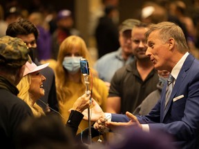 People's Party of Canada Leader Maxime Bernier speaks with supporters at an election night rally at the Saskatoon Inn.