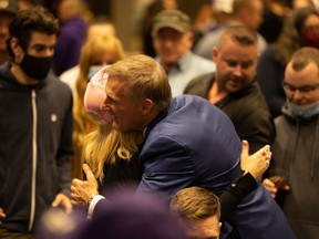 People's Party of Canada Leader Maxime Bernier speaks with supporters at their election night rally at the Saskatoon Inn.