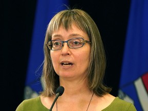 Dr. Deena Hinshaw, Alberta chief medical officer of health, answers questions during a news conference on the province's COVID-19 situation on Friday Sept. 3, 2021 in Edmonton.