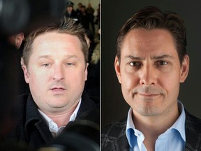 This combination of file pictures created on September 24, 2021 shows Canadian businessman Michael Spavor (L) walking at Beijing International Airport on January 13, 2014 after arriving from North Korea and an undated portrait picture released on December 11, 2018 in Washington by the International Crisis Group showing former Canadian diplomat Michael Kovrig. - The two Canadians, imprisoned in what China's Western critics branded "hostage diplomacy", were headed home on September 24, 2021 after being released, Canadian Prime Minister Justin Trudeau said. The pair had "left Chinese airspace, and they're on their way home," he told a news conference in Ottawa. AFP PHOTO / CRISISGROUP/Julie David de Lossy