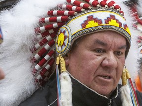 Little Pine First Nation Chief Wayne Semaganis speaks in Saskatoon in 2014. (Saskatoon StarPhoenix).