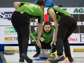 Matt Dunstone's foursome competes at the 2021 Brier in Calgary. Michael Burns/Curling Canada