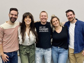 The cast of Ppl R Ppl Productions' Title of Show from left to right: musical director and pianist Matthew Praskas, Kristel Harder, Andy Linsley, co-founder Kelsey Stone and Bobby Williston. (Provided by Ppl R Ppl Productions)