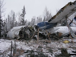 Photos of a plane crash near the northern community of Fond du Lac, Sask. released by the Transportation Safety Board of Canada. The plane, which crashed at around 6:15 p.m. on Dec. 13, 2017, was carrying twenty-two passengers and three crew members when it went down. (Saskatoon StarPhoenix).