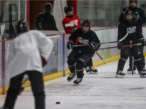 Members of the SMHA bantam Saskatoon Outlaws practice at Rod Hamm Memorial Arena on Tuesday, September 14, 2021.