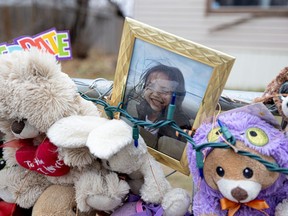 A memorial for Baeleigh Maurice at the crosswalk where she was struck on 33rd Street West.