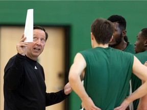 Things are looking up for coach Barry Rawlyk and the University of Saskatchewan Huskies men's basketball team this season in the Canada West conference. Photo taken Oct. 27 at Merlis Belsher Place in Saskatoon.