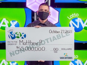 Sask. Lotteries announced Wednesday that Matthew Poppel of Saskatoon was the winner of the Oct. 19 Lotto Max draw for  $55 million.