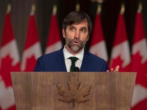 Minister of Environment and Climate Change, Steven Guilbeault speaks during a press conference in Ottawa, Canada on Oct. 26, 2021.