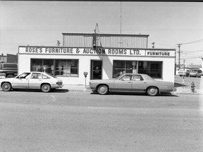 Storefront of Rose’s Furniture and Auction LTD in 1983, courtesy of Local History Room, Saskatoon Public Library.