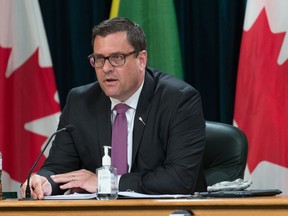 Saskatchewan Health Minister Paul Merriman speaks to media during a news conference regarding COVID-19 held at the Saskatchewan Legislative Building in Regina, Saskatchewan on May 6, 2021.

BRANDON HARDER/ Regina Leader-Post