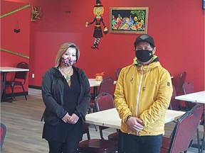 Owner Wendy Tran (Left) and worker Willy Tran appear in the brand new location of The Vault Restaurant in Saskatoon that opened on Preston Avenue near Market Mall in May 2021. The Vault serves a fusion of Vietnamese, Chinese and Thai food. Photo by Don Rice on October 25, 2021.