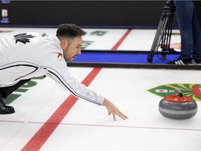 John Epping practices Friday at SaskTel Centre, one day before the start of the Canadian Olympic curling trials.