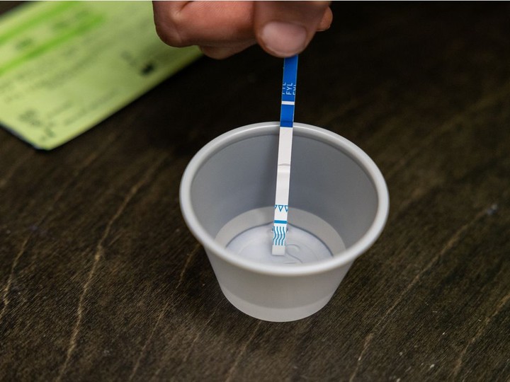  A drug checking strip used at Prairie Harm Reduction.