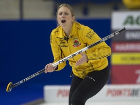 Skip Jacqueline Harrison of Dundas, Ont., during draw 1 against Team Homan. Michael Burns Photo/Curling Canada