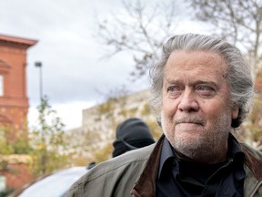 Steve Bannon, former adviser to Donald Trump, arrives to a Federal Bureau of Investigation (FBI) field office in Washington, D.C., U.S., on Monday, Nov. 15, 2021. Stefani Reynolds/Bloomberg