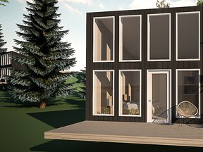 Fox Box at Redberry is a vacation property located on the north shore of Redberry Lake. The unique development includes a 960 square-foot central residence, surrounded by six 480 square-foot individual bunkhouses – or Fox Boxes. 3D CONCEPT RENDERING BY VERECO SMART GREEN HOMES.