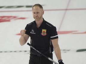 Saskatoon Sk,November 27, 2021.Tim Hortons Curling Trials.Skip Brad Jacobs of Sault Ste.Marie On during men's semi final against team Koe.Jacobs defeats Koe 8-3 to advance to Sunday's final against team Gushue.