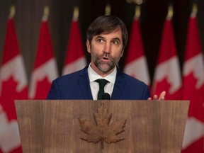 Minister of Environment and Climate Change, Steven Guilbeault speaks during a press conference in Ottawa on Oct. 26, 2021.