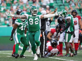 A knee injury has sidelined Saskatchewan Roughriders defensive tackle Garrett Marino for Sunday's West Division semifinal.