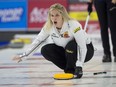 Saskatoon SK,November 27, 2021.Tim Hortons Curling Trials.Skip Jennifer Jones of Winnipeg Mb, during woman's semi final against team McCarville of Thunder Bay On.