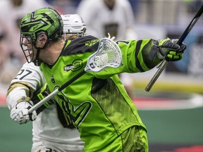 Saskatchewan Rush forward Jeff Shattler, shown here moving the ball against the Vancouver Warriors in NLL action March 7, 2020 at SaskTel Centre in Saskatoon, says the 2021-22 season will be his last.