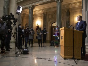 Premier Scott Moe provides an update on COVID-19 in Saskatchewan at  the Legislative Building on Thursday, December 16, 2021 in Regina.

TROY FLEECE / Regina Leader-Post