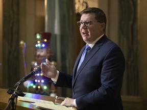 Premier Scott Moe provides an update on COVID-19 in Saskatchewan at the Legislative Building on Thursday, December 16, 2021 in Regina.