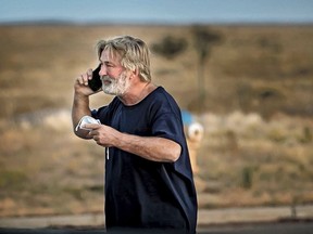 Alec Baldwin outside the Santa Fe County Sheriff's Office in Santa Fe, N.M., after he was questioned about a shooting on the set of the film "Rust" on the outskirts of Santa Fe, Thursday, Oct. 21, 2021. (Jim Weber/Santa Fe New Mexican via AP)