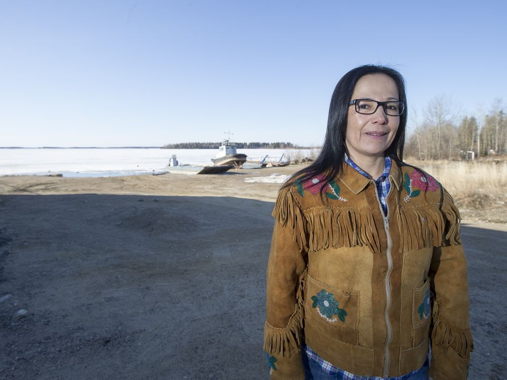  lac la ronge indian band chief tammy cook-searson stands for a photograph near lac la ronge lake in april 2016.