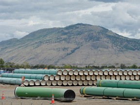 A pipe yard servicing government-owned oil pipeline operator Trans Mountain in Kamloops, B.C., on June 7, 2021.
