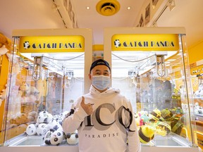 Edison Chen, owner of Catch Panda, the first claw machine store in Saskatchewan, in his Midtown Plaza location. Photo taken in Saskatoon on Friday, Jan. 14, 2022.