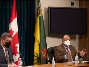 Saskatchewan's chief medical health officer Dr. Saqib Shahab provides a COVID-19 update in the Radio Room of the Legislative Building on Wednesday, January 12, 2022.