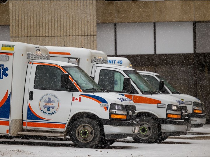  Ambulances idle outside the RUH emergency room in Saskatoon.