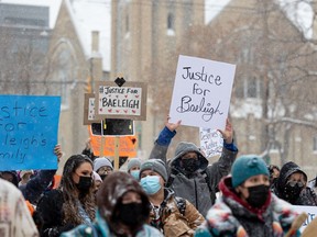 Photo taken in Saskatoon on Thursday, Jan. 13, 2022 at the Justice for Baeleigh rally.