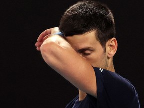 Novak Djokovic of Serbia attends a practice session ahead of the Australian Open tennis tournament in Melbourne on January 14, 2022.