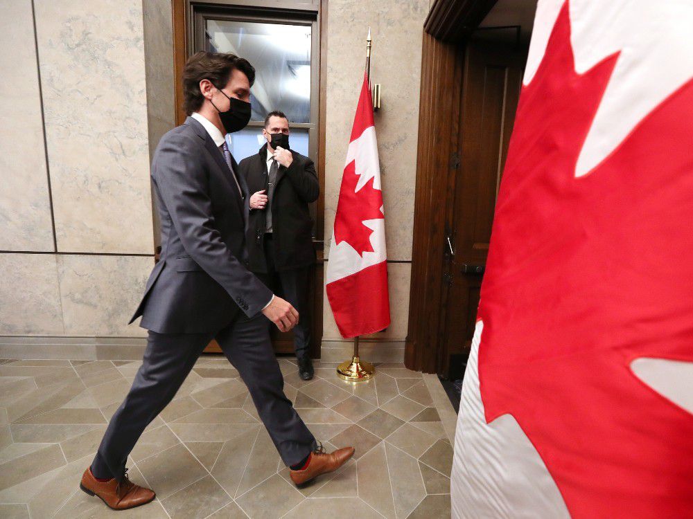 Justin Trudeau, Canada's prime minister, departs a news conference in Ottawa, Ontario, Canada, on Wednesday, Jan. 26, 2022.