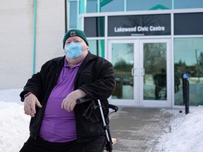 Sean Welcher is a stroke survivor who is concerned about the lifting of the vaccine mandate and what it means for his daily workouts at the Lakewood Civic Centre pool, which he does to avoid paralysis in his legs. Photo taken in Saskatoon, Sask. on Friday, February 11, 2022.