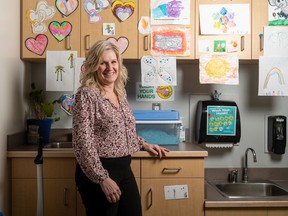 Shelley Smith stands for a photograph at Holy Trinity Catholic School in Warman, Sask. on Wednesday, February 23, 2022. Smith was awarded a Prime Minister's Award for Teaching Excellence in November for her innovative, play-based teaching style.