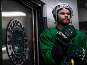 U of S Huskies rookie Jaxan Kaluski and his teammates have secured a spot in the Canada West men's hockey quarter-finals this weekend in Saskatoon.. Photo taken in Saskatoon on Thursday, February 24, 2022.