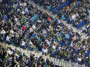 A sold-out crowd watches on as the Saskatchewan Rush play the Toronto Rock at the SaskTel Centre in Saskatoon, SK on Saturday, April 22, 2017.
