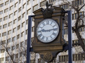 The clock in front of the Hotel Saskatchewan in Regina is seen in this 2018 photo.
TROY FLEECE / Regina Leader-Post