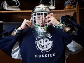 Goalie Camryn Drever has been a star performer for the University of Saskatchewan Huskies, who have advanced to the Canada West final and have qualified for the U Sports national championship tournament. Photo taken in Saskatoon on Wednesday, March 9, 2022.