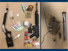 Items seized as part of a Saskatoon Police Service Crime Reduction Team firearms investigation that led to the arrest of three people. (Provided: Saskatoon Police Service)