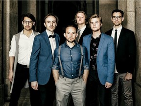 Accent members (L-R) Danny Fong, James Rose, Evan Sanders, Simon Åkesson, Andrew Kesler and Jean-Baptiste Craipeau. Accent, an international a cappella group with two members from Saskatoon, is making its Canadian debut with the Saskatoon Symphony Orchestra on Saturday March 26.