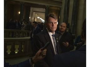 Saskatoon Mayor Charlie Clark speaks after the 2022 Saskatchewan Provincial budget at the Saskatchewan Legislative Building on Wednesday, March 23, 2022 in Regina.