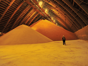 An interior view of a storage warehouse at Nutrien Ltd.'s Cory potash mine near Saskatoon. Nutrien, one of the largest fertilizer companies in the world, vowed last year to up its production of potash by nearly one million tonnes.