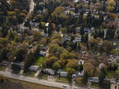 Aerial view of Baseball Field in a quite suburban neighborhood