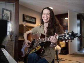 Theresa Sokyrka, photographed in Jesse Brown's recording studio in Saskatoon on March 15, 2022, has been getting back into recording and writing music during the pandemic.